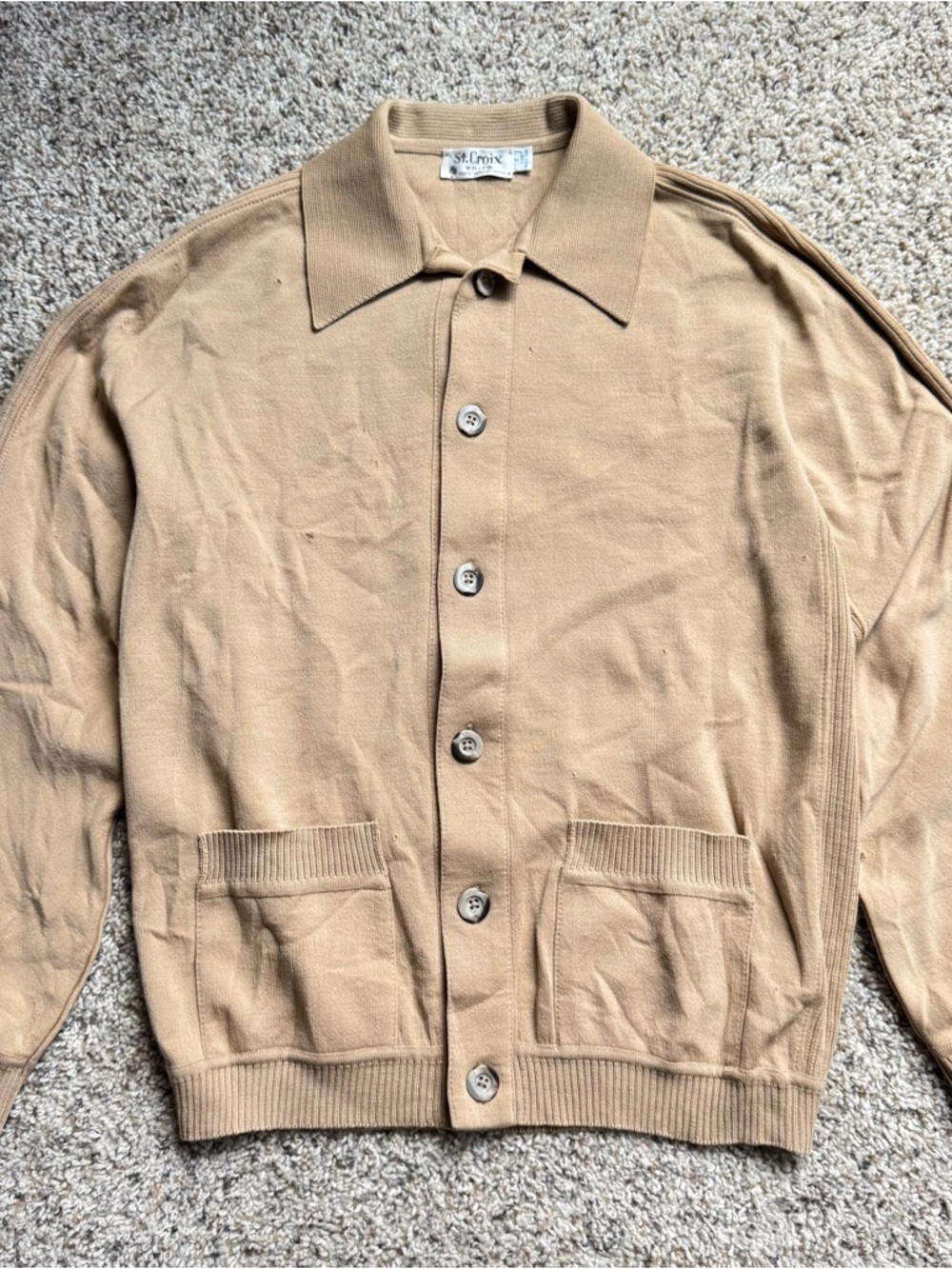 St. Croix Men’s Tan Button-Front Cardigan Sweater